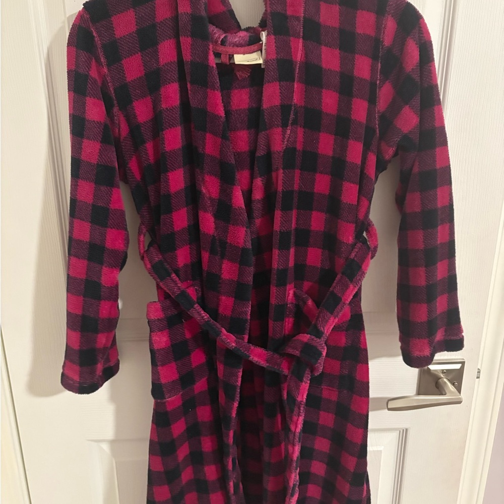 L.L. Bean Kids' Dark Pink and Black Plaid Robe